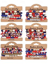 Недорогие Аксессуары-Юбилейный комплект многослойных браслетов для женщин к 250-летию США - сплавной материал с различными подвесками идеально подходит для Дня независимости и празднования в США