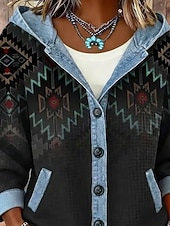 economico giacca con cappuccio-Per donna Giacca Casual Giacca con Cappuccio Caldo Confortevole Cerniera Tasca Bottoni Casual Geometrico All'aperto Vacanza Abbigliamento quotidiano Uscire Regolare Con Cappuccio Vestibilità comoda