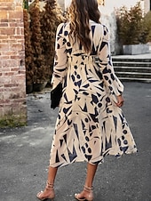 economico Abiti floreali-Per donna Abito Midi Abito a trapezio Vacanza Casual All'aperto Uscire Vestibilità regolare Floreale Manica Lunga Scollo a V Blu Verde Albicocca Estate Primavera Autunno