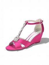 cheap Women-Women's Pink Satin Crystal Wedge Sandals – Elegant Dressy Style for Resort Evenings