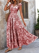 economico Abito Boho da Vacanza-Per donna Abito lungo maxi Abito Lungo Maxi Abito Abito da Spiaggia Abito Floreale Abito Boho Elegante Moda Moderno Quotidiano All'aperto Vacanza Vestibilità regolare Floreale Manica Corta Scollo a V