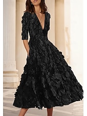 cheap Cocktail Dresses-A-Line Ankle Length Cocktail Dresses Party Dresses Elegant Vintage Floral Half Sleeve V Neck Wedding Formal Pink Dress Satin with Embroidery Pocket
