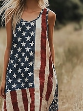 preiswerte Unabhängigkeitstag Kleid-Damen Maxikleid Freizeitkleid Unterkleid Mode Basic Modern Täglich Outdoor Strand Normale Passform Amerikanische Flagge Sternenbanner Ärmellos Rundhalsausschnitt V Ausschnitt Blau Sommer Frühling
