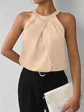 tanie Zwykły zbiornik-Damskie Elegancki Top satynowy Satynowa koszula Koszula obozowa Z marszczeniami Jednokolorowe Elegancki Podstawowy Codzienny Bez rękawów Kantarka Zwykłe topy Codzienny Święto Wyjściowe Czarny Biały