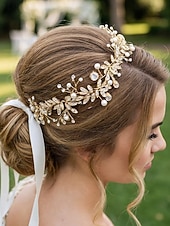 preiswerte Hochzeit ACC-Brauthaarschmuck, gold-weißer Haarreif aus Polyester mit Strass- und Perlenverzierungen, elegante Brauthaaraccessoires