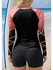 お買い得  サーフィンタンクiniとビキニ-女性用 ラッシュガード水着 ラッシュガード タンキニ水着 勾配 縞柄 2個 取り外し式パッド ボイレグ UVサンプロテクション UPF50+ UVプロテクション 長袖 スイムウェア ラッシュガード サーフィン カヌー ウォータースポーツ 夏