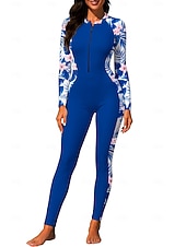 abordables Rash Guards Une Pièce-Femmes Moyen Maillot Anti UV Rashguard intégral Combinaison de surf une pièce Floral Tropical Zip Up avec soutien-gorge intégré ​fermeture éclair sur le devant Protection Solaire UV Couvrant UPF50+