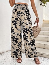 Χαμηλού Κόστους φαρδύ πόδι &amp; ψηλόμεσο-Γυναικεία Πλατύ Πόδι κινέζικα Διακοπές Κομψό στυλ street Απλός Πλήρες μήκος Μεσαία Μέση Φλοράλ Ελαστική ζώνη μέσης Εκτύπωση Άνετα Άνεση Υψηλή Ελαστικότητα Καθημερινά ΕΞΩΤΕΡΙΚΟΥ ΧΩΡΟΥ Διακοπές