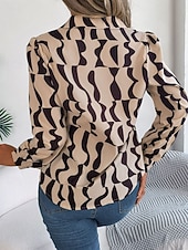 Недорогие Цветочные блузки-Жен. Рубашка Рубашка на пуговицах Повседневная рубашка Пуговицы Геометрический принт Стиль Классика Современное Длинный рукав Рубашечный воротник Обычные топы Повседневные Офис Праздники