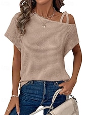 voordelige Effen Blouses-Dames Overhemd Haakwerk Effen Casual Korte mouw Assymmetrisch Normale tops Dagelijks Feestdagen Uitgaan Zwart Wit Blozend Roze Rose Roze Grijs Zomer Lente
