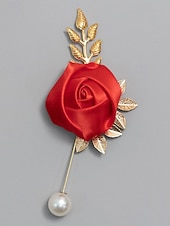 abordables Boda ACC-Pin de solapa de rosa de poliéster para hombre, varios colores, elegante accesorio para bodas y fiestas con detalles de perlas.