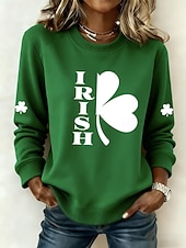 olcso St Patrick pulóverek és pulóverek-Női Pulóver pulóver Kapucnis felsők Nyomtatott Grafika Lóhere Divat Alkalmi Hosszú ujj Terített nyak Normál felsők Utca Hétköznapi Szürkészöld Fekete Fehér Lóhere Tavasz Ősz Tél