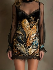 preiswerte Western Boho Kleid-Damen Minikleid Bodycon Blumenkleid Mode Modern Outdoor Urlaub Party Normale Passform Blumen Langarm Rollkragen Blau Gelb Rosa Frühling Herbst