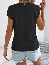 baratos Blusas Simples-Mulheres Tops de verão Blusa Patchwork Botões Tecido à moda Clássico Moderno Manga Curta Decote V Tops regulares Diário Feriado Para Noite Preto Branco Marron Cáqui Verão Primavera