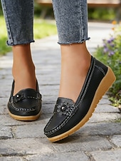 billiga Lätta damskor-Kvinnors gula komfortmockasiner – låtsasläder med blommor avslappnad stil för promenader arbete shopping resor och vardagligt bruk