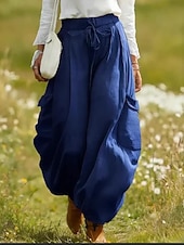 economico Fondamenti Falsi Essenziali-Per donna Finto cotone e lino Chinos Pantaloni Eleganti Pantaloni Estivi Vacanza Essenziale Lunghezza intera Vita Alta Comodità Inelastico Casuale Quotidiano Casa Blu Blu marino Viola Verde Estate