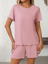 baratos Blusas femininas-Mulheres Conjuntos de shorts Bolero Top Manga Curta Decote Redondo Tecido Franzido Patchwork Elegante Moda Roupa de rua Casual Diário Ao ar livre Preto Branco Rosa Verão Normal