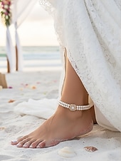 olcso Esküvő ACC-Női műgyöngyös bokalánc kristály díszítéssel, elegáns, többszínű gyöngyös dizájn, állítható bokaékszer tengerparti esküvőkre, nyári partikra, menyasszonyi és nyaralós viseletre