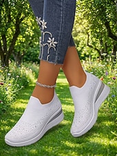 economico Sneakers da donna-Per donna Casuale Quotidiano Passeggiata Strass Plateau Zeppa Punta Tonda Casual Comfort Tessitura Volante Mocassino Nero Bianco Rosa