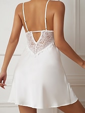 abordables Chemises de nuit et nuisettes pour femmes-Femmes Chemise de Nuit Occasionnel Confort Couleur Unie Dentelle Quotidien Maison Sans manches Bretelles Noir Blanche Été Printemps Coupe Slim