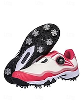 cheap Men's Golf Shoes-Men's Red and White Golf Shoes with Shock Absorption, Comfortable Footwear for Golf &amp; Active Lifestyles