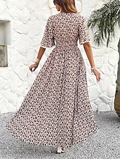 abordables Vestidos casuales con flores-Women's Long Dress Maxi Dress A Line Dress Floral Dress Elegant Fashion Modern Daily Outdoor Vacation Regular Fit Floral Short Sleeve V Neck Blue Black Brown Summer Spring