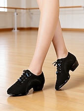 economico Sneakers da danza-scarpe da ballo sportive nere da donna, scarpe da ginnastica sportive traspiranti con lacci per fitness, zumba &amp; pratica