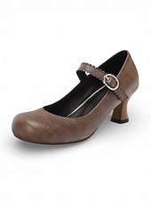 voordelige Mother of Bride/Groom-Women's White Mary Jane Wedding Shoes - Elegant Retro Mid-Heel Pumps with Scalloped Straps &amp; Comfortable Block Heel for Mother of the Bride, Indoor Church Ceremonies &amp; Formal Receptions