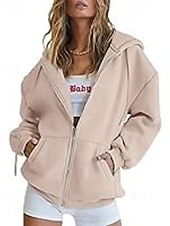 Недорогие Толстовки и Кофты-Женская объемная толстовка на молнии с длинными рукавами, повседневная толстовка с капюшоном и карманами для повседневной носки, несколько цветов.