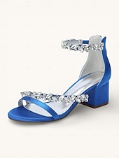 economico Damigella d&amp;#39;onore-scarpe con tacco color champagne per damigelle d'onore da donna – sandali da sposa con tacco a blocco e punta aperta, cinturini impreziositi da cristalli, eleganti scarpe da sposa per feste