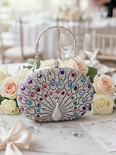 economico Matrimonio ACC-pochette da donna con pavone in strass – borsa da sera di lusso con decorazioni in cristallo per gala, banchetti e invitati a matrimoni