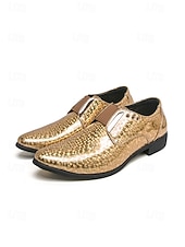 cheap Derby Shoes-Men's Blue Patent Leather Crocodile Print Slip-on Shoes - Elegant Formal Footwear for Business and Evening Gatherings and Weddings