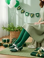  Women's Forest Green Leather Pumps with Rhinestone Square Buckle – Festive Leprechaun Style Low Heels for St. Patrick's Day Parties, Holiday Parades & Vintage Enthusiasts