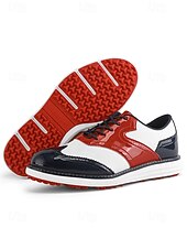 voordelige Heren Golf Schoenen-Rode en witte golfschoenen voor heren, ademend bovenwerk met gripvaste buitenzool, lichtgewicht en comfortabel, ideaal voor golfers en buitensporters.