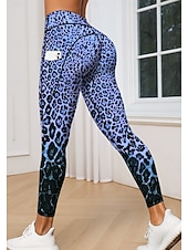 tanie legginsy 3d-Damskie legginsy do pilatesu Spodnie fitness Legginsy casualowe Kieszenie Opłata skarbowa Niejednolita całość Pilates Siłownia Trening w siłowni Majtki Rajstopy Getry Panterka Wzorzyste Zwierzęta