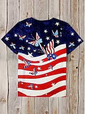 economico Magliette Giorno dell’Indipendenza-T-shirt patriottica da donna per il Giorno dell'Indipendenza grafico bandiera stella moda vintage stilosa maniche corte collo rotondo top regolari abbigliamento quotidiano weekend stampa blu rosso