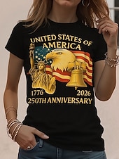  Αμερικανική Ημέρα Ανεξαρτησίας Επετεία Πατριωτική Γυναικείο T-Shirt Επιγραφή Εθνική Σημαία Vintage Στυλάτη Κλασικό Κοντό Μανίκι Crew Neck Στρογγυλή Λαιμόκοψη Καθημερινή Σαββατοκύριακο Εκτύπωση Μπλε