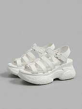 Χαμηλού Κόστους Αθλητικά Σανδάλια-Γυναικεία Causal Καθημερινά Περπάτημα Τεχνητό διαμάντι Πλατφόρμα Σφήνα Ανοικτή μύτη Αθλητικό Καθημερινό Μινιμαλισμός Φο Δέρμα Νάιλον ταινία Μαύρο Λευκό