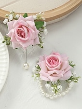 cheap Wedding Accessories-Women's Bridesmaid and Groomsman Corsage and Boutonniere Set, Available in Multiple Colors, Polyester Material, Perfect for Weddings and Parties