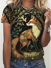 abordables T-shirt Animaux-Femmes T-shirt Imprimé Graphique Animal ancien Élégant Classique Manche Courte Col ras du cou Col rond Hauts Réguliers Quotidien Week-end Noir Blanche Arc-en-ciel Été Printemps Automne Hiver