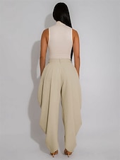 abordables pierna ancha y cintura alta-Mujer Fresco Chinos Elegante Vintage Moda Hasta el Tobillo Alta cintura Plano Bolsillo Cintura elástica Confortable Rígido Diario Hogar Exterior Naranja rojo Gris Rosáceo Negro Blanco Verano Primavera