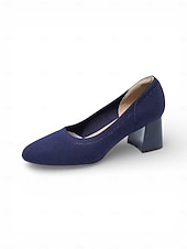abordables Zapatos de salón de tacón ancho-Zapatos de tacón de bloque con puntera de punto en beige y negro para mujer: cómodos zapatos sin cordones transpirables para desplazamientos diarios de negocios y trabajo de oficina. &amp;damas