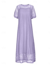 abordables Vestidos de Graduación-Mujer vestido largo vestido largo vestido recortado Vestido de verano Elegante Moda Moderno Exterior Vacaciones Noche Ajuste regular Plano Manga Corta Cuello Barco Negro Blanco Rosa Morado Verano