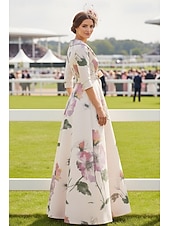 cheap Floor Length-A-Line Floor Length Wedding Guest Dress Formal Dresses Derby Dress Mother of the Bride Dress 3/4 Length Sleeve V Neck Shirt Collar Elegant Formal Holiday Kentucky Derby Satin with Sash / Ribbon