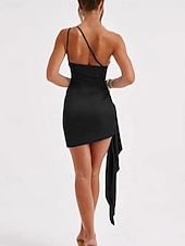 abordables Robe Simple-Femmes Mini Robe Robe en Satin Robe de Soirée Robe moulante Mode Moderne Extérieur Vacances Soirée Coupe régulière Uni Sans manches Une Épaule Bleu Noir Blanche Rouge Été Printemps