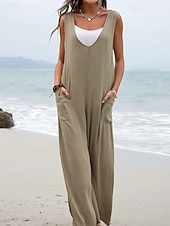 economico Tuta-Per donna Normale Tuta Attivo Tinta unica Senza Maniche Gamba larga Scollo a V Tasca Quotidiano Vacanza Vestibilità comoda Nero Rosa Verde Estate