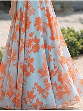 baratos Comprimento do chão-Linha A Vestidos Longo Vestido de convidada de casamento Vestido Para Mãe dos Noivos Manga 3/4 Decote V Elegante Vintage Simples Formal Chiffon com Estampa floral Franzido