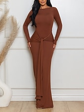 voordelige Afstudeerjurken-Dames Maxi-jurk Witte jurk Afstudeerjurk Bodycon-jurk Elegant Modieus Modern Buiten Vakantie Uitgaan Normale pasvorm Effen Lange mouw Strakke ronde hals V-hals Wit Geel Rood Bruin Zomer Lente Herfst