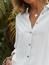 billiga Viktiga Falska Skjortor-Dam Skjorta Button Down skjorta Casual skjorta Knappar Slät Stylish Klassisk Modern Långärmad Tröjkrage Vanliga toppar Dagligen Helgdag Utekväll Blå Vit Rodnande Rosa Sommar Vår