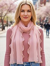 baratos Lenços Femininos-Lenço feminino leve em poliéster – várias cores, design macio e elegante, ideal para férias e uso casual no dia a dia.